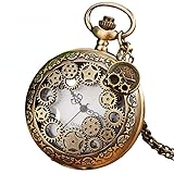pocket watch chain rose gold ★Orologio da tasca vintage: movimento al quarzo, tempismo preciso, stile steampunk retrò, motivo cavo, catena lunga in acciaio inossidabile.