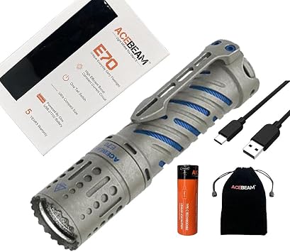مصباح يدوي Acebeam E70 Titanium LED -4000 لومن - حتى 220 متر رمي 5000K أبيض دافئ مع بطارية قابلة للشحن