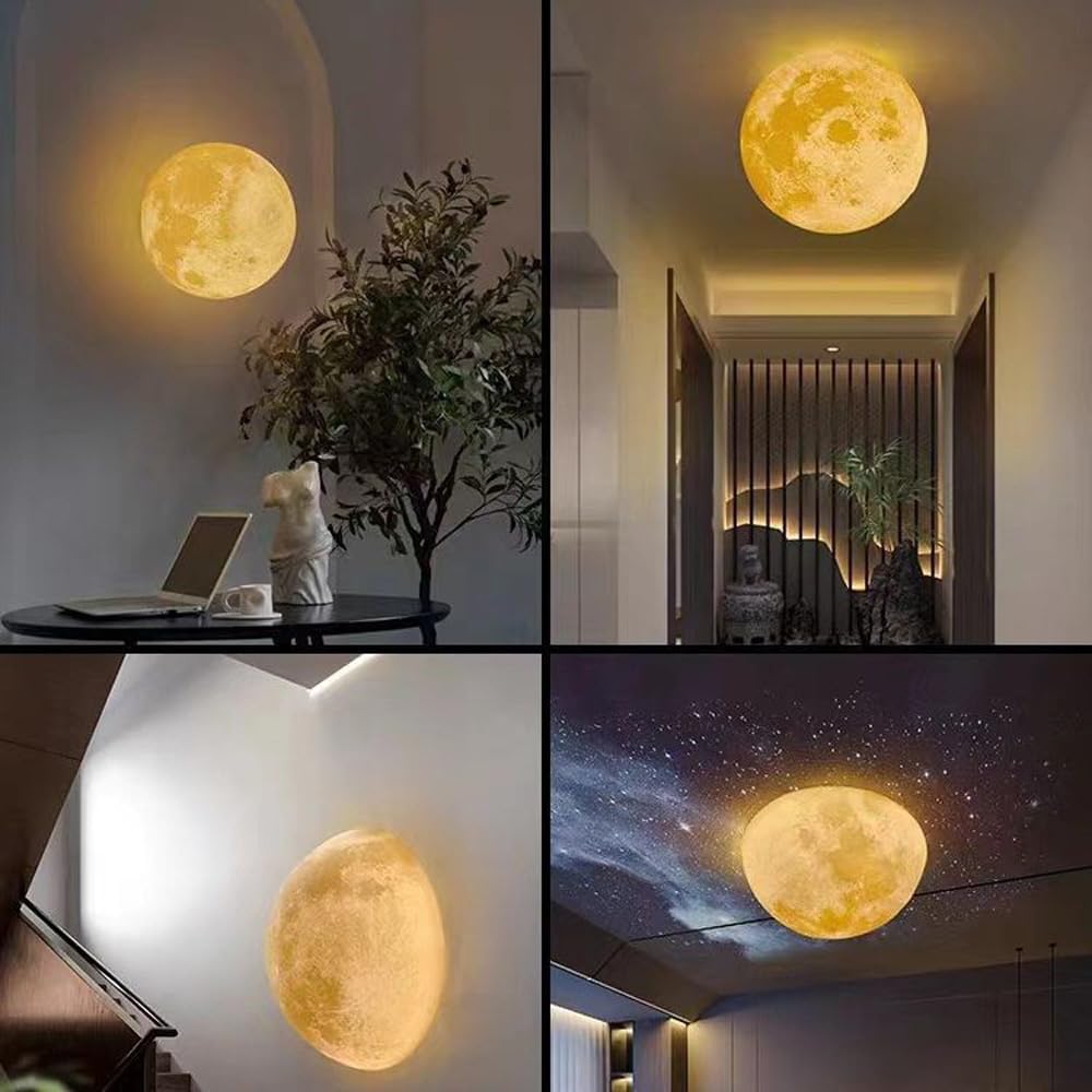 Nordic Light Luxury Half Moon LED Wall Light Dimmable 3D Printing Moon Planet Hardwired Wall Sconce Kids Room Nordic Modern Bedside Wall Mounted Lamp for Children Bedroom Hallway