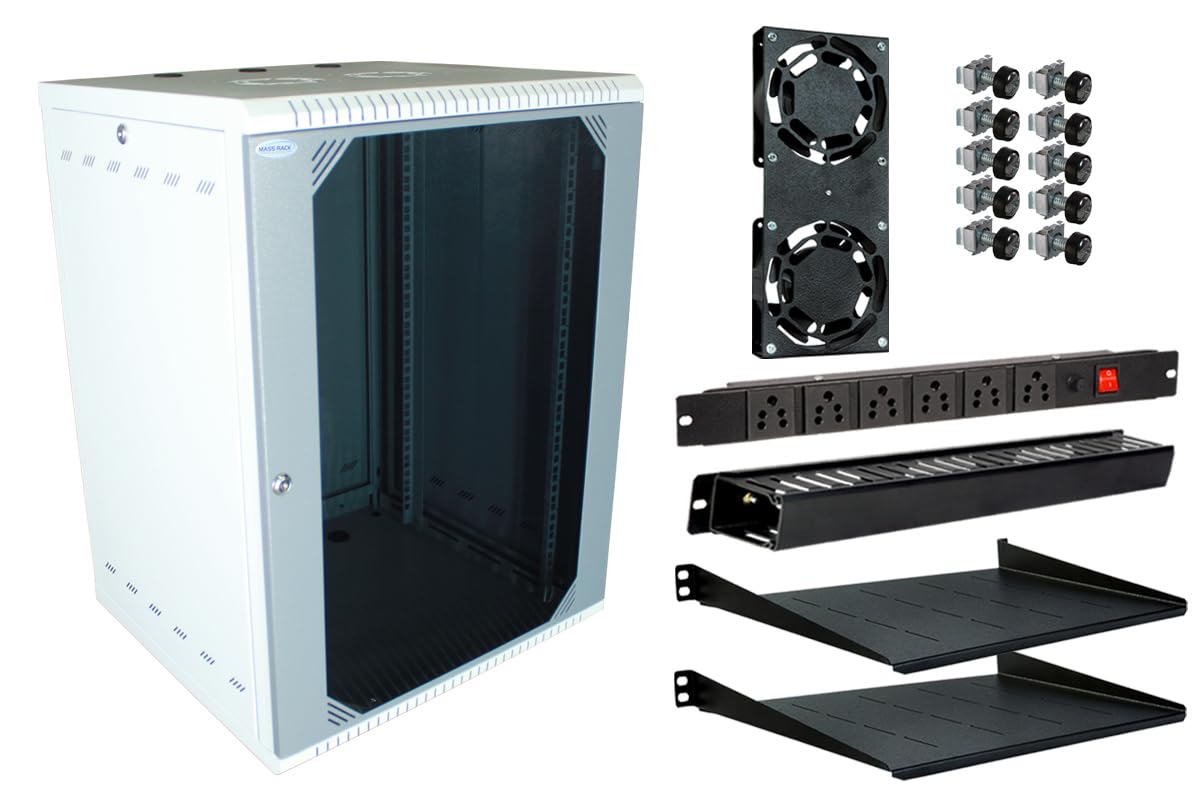 MASS RACK 15U 550X500mm Network Rack with PDU 6 Socket, 10" Tray(2 Nos), Cable Organiser 1U Closed, 2 Fan & Hardware Kit - Combo Pack-picture-16