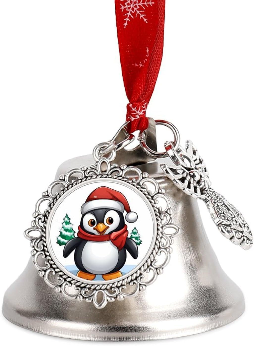 Christmas Penguin Bell Ornament Red Ribbon for Christmas Tree Holiday Decoration Personality Believe Bell Ornaments Sleigh Bells for Winter New Year Party Supplies