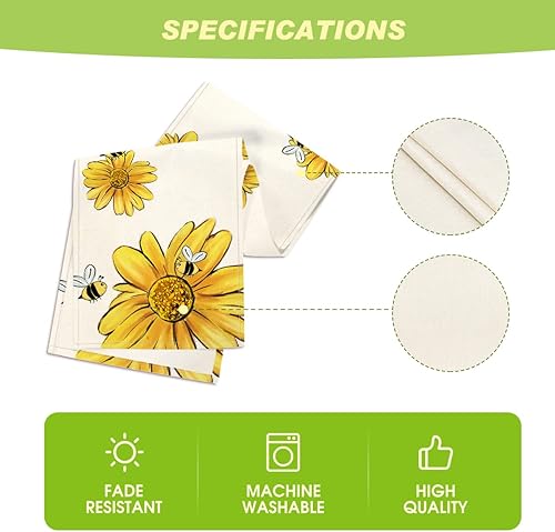 Miniatura 5 de Artoid Mode Camino de mesa de girasol de abeja beige, flores estacionales de primavera y verano, decoración de mesa de comedor para decoración de