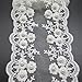 2 Yards 4-1/4 Inches White Cotton Floral Faux Pearls Embroidered Lace Trims Fabric DIY Craft Supply