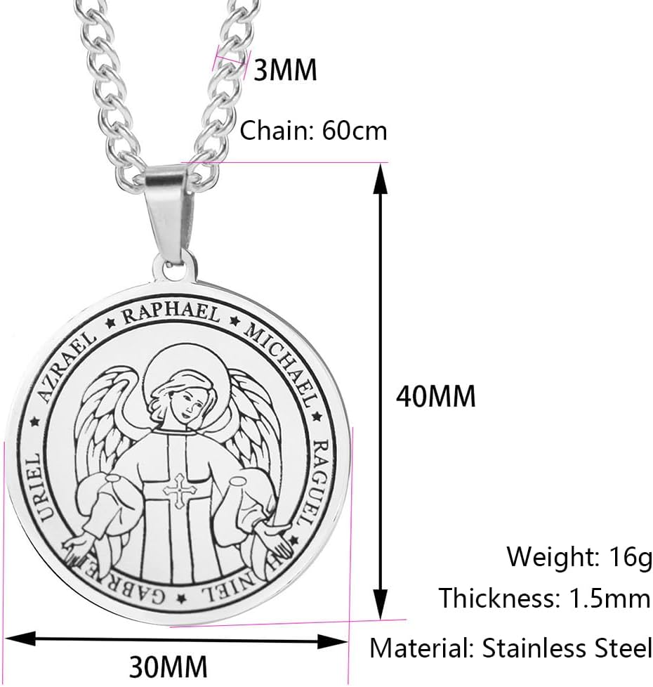 Stainless Steel Archangel Necklace for Women Men Christian Religious Faith Necklace Circle Coin Medal Spiritual Protection Necklace Jewelry Gift - Image 7