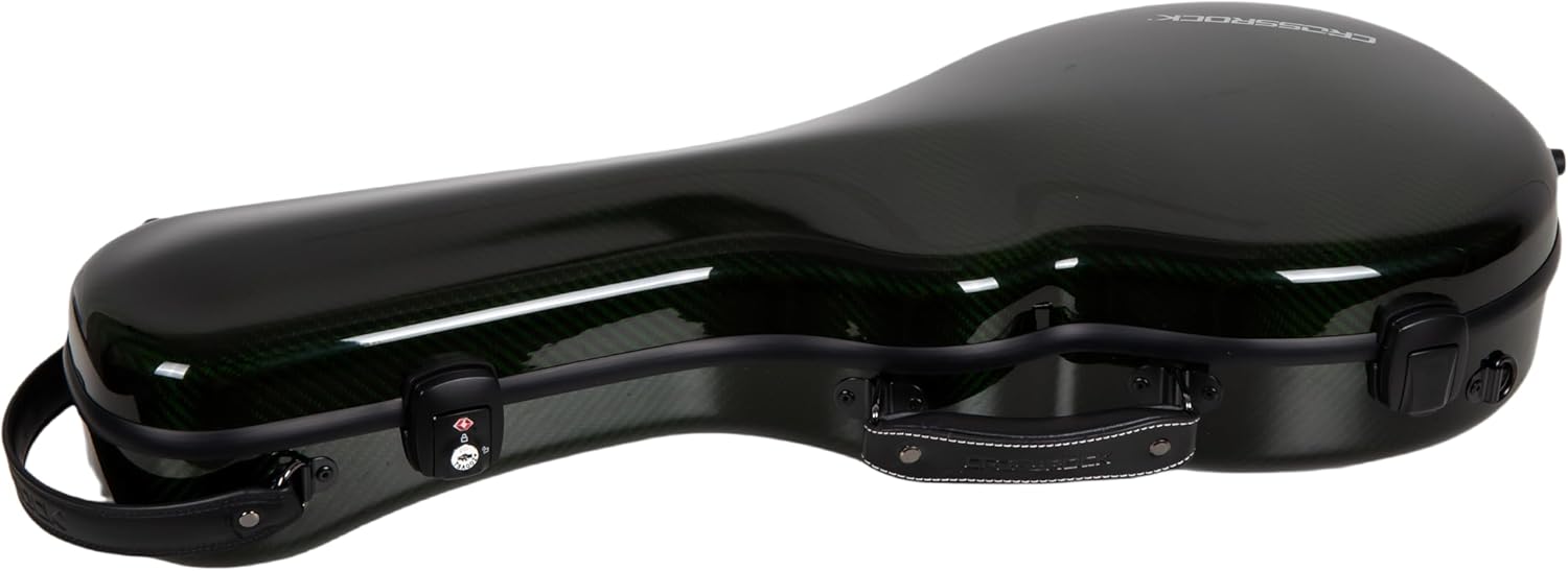 Crossrock Air Carbon Mandolin Case for F-Style (Fits Gibson F5) | Gloss 3K Carbon Weave Finish in Racing Green, TSA Lock, Backpack Straps, Dust Cover – Elite Flight Case