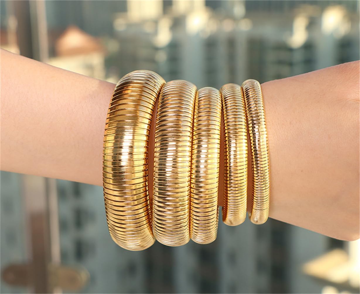 PAURO Unisex Stainless Steel Trendy Snake Twisted Chain Bracelet Chunky Flexible Elastic Stretch Bangle Wristhand Jewelry
