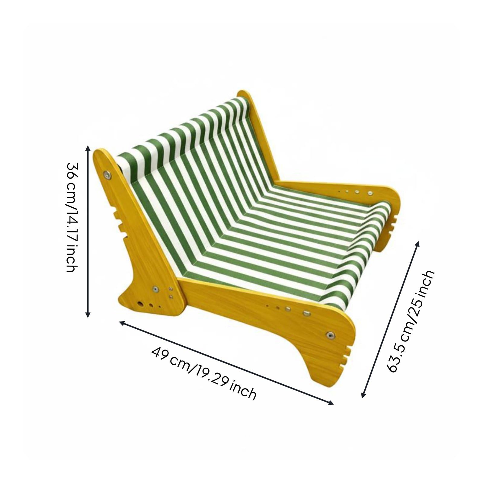 Qianly Mascotas Rascador Multifunción para s, Perros Pequeños, Interior, 63.5 49 36cm, Sofá De Madera con Tela Oxford De Impresión Digital A Rayas Verdes Y Blancas