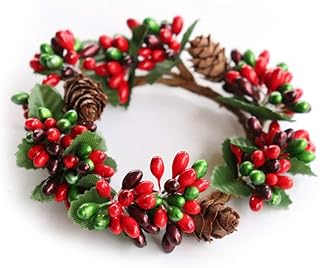 QTKJ Set of 4 Easter Decor Mini Wreath Decorative Taper Candle Rings Candlestick Stand, Spring Decoration, Easter Fireplace Decorationsï¼ŒHoliday Decor for Dinner Wedding, Party Home Ornaments (Red 2)