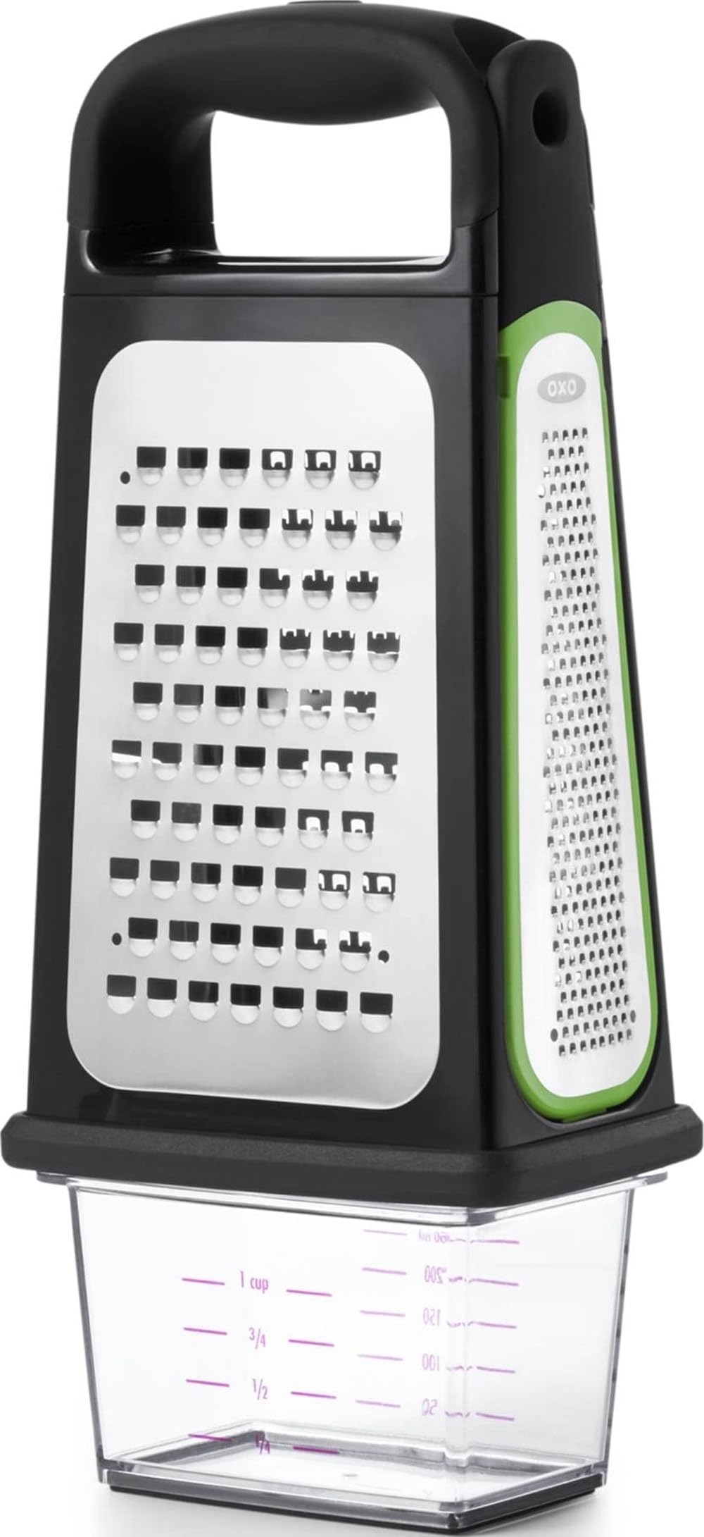 Good Grips Etched Box Grater with Removable Zester | Ideal for Grating Cheese or Zesting Fruits | Storage Container Included | 4 Sided Grater | Comfortable Handle