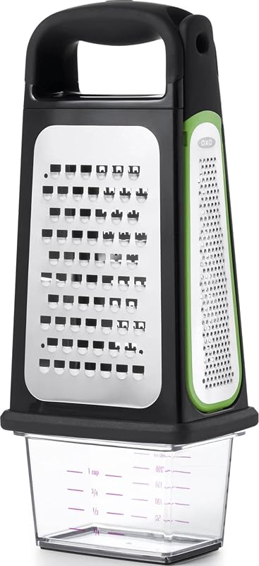Good Grips Etched Box Grater with Removable Zester | Ideal for Grating Cheese or Zesting Fruits | Storage Container Included | 4 Sided Grater | Comfortable Handle