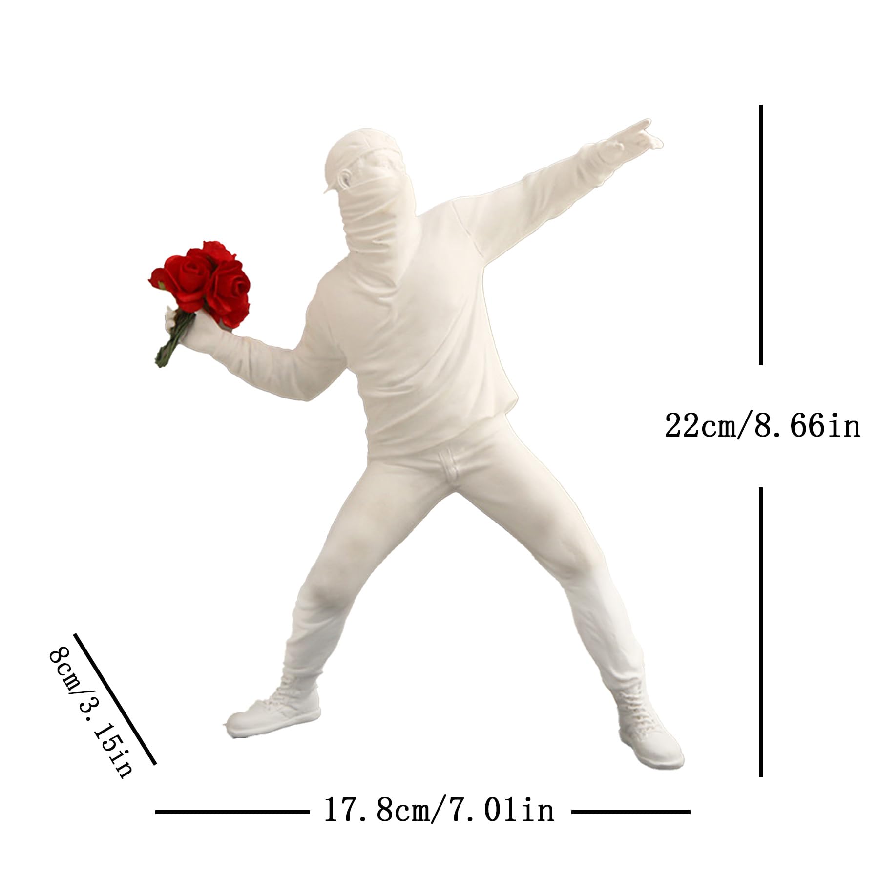 Banksy Figura Scultura Il Lanciatore di Fiori, Figura Decorativa Street Art per Ufficio Domestico Soggiorno Collezioni d'Arte Decorazioni (Bianco)