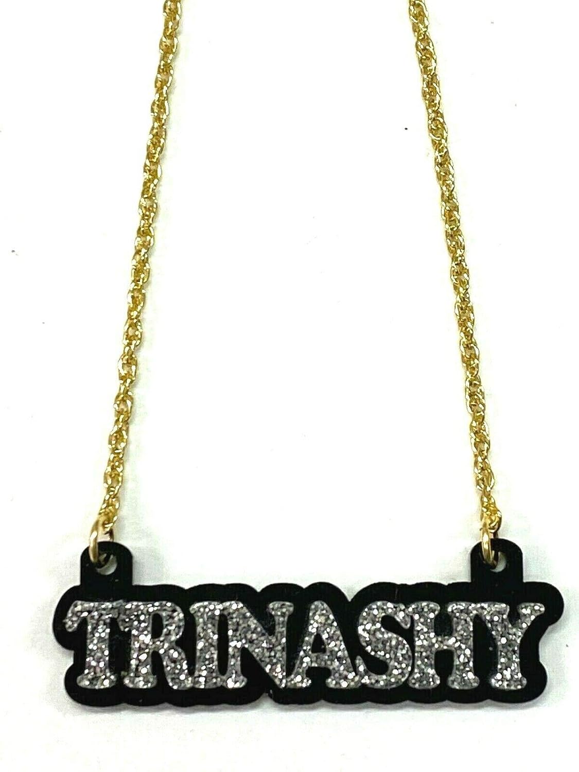 MIRROR MANIA Name Plate Custom Name Necklace Personalized Nameplate Name Laser Cut Diamond Look Letters, Quality Gold Chain, Made To Order Any Name - Dazzling and Stunning!