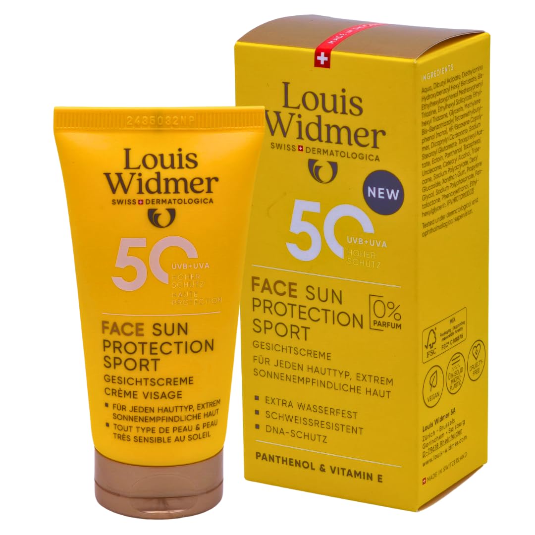 Louis Widmer Face Sun Protection Sport 50, 2x 50 ml I leichte, feuchtigkeitsspendende Gesichtsemulsion I extra wasserfest I schweissresistent I hoher UV-Schutz I Spar-Set plus Pharma-Perle give-away