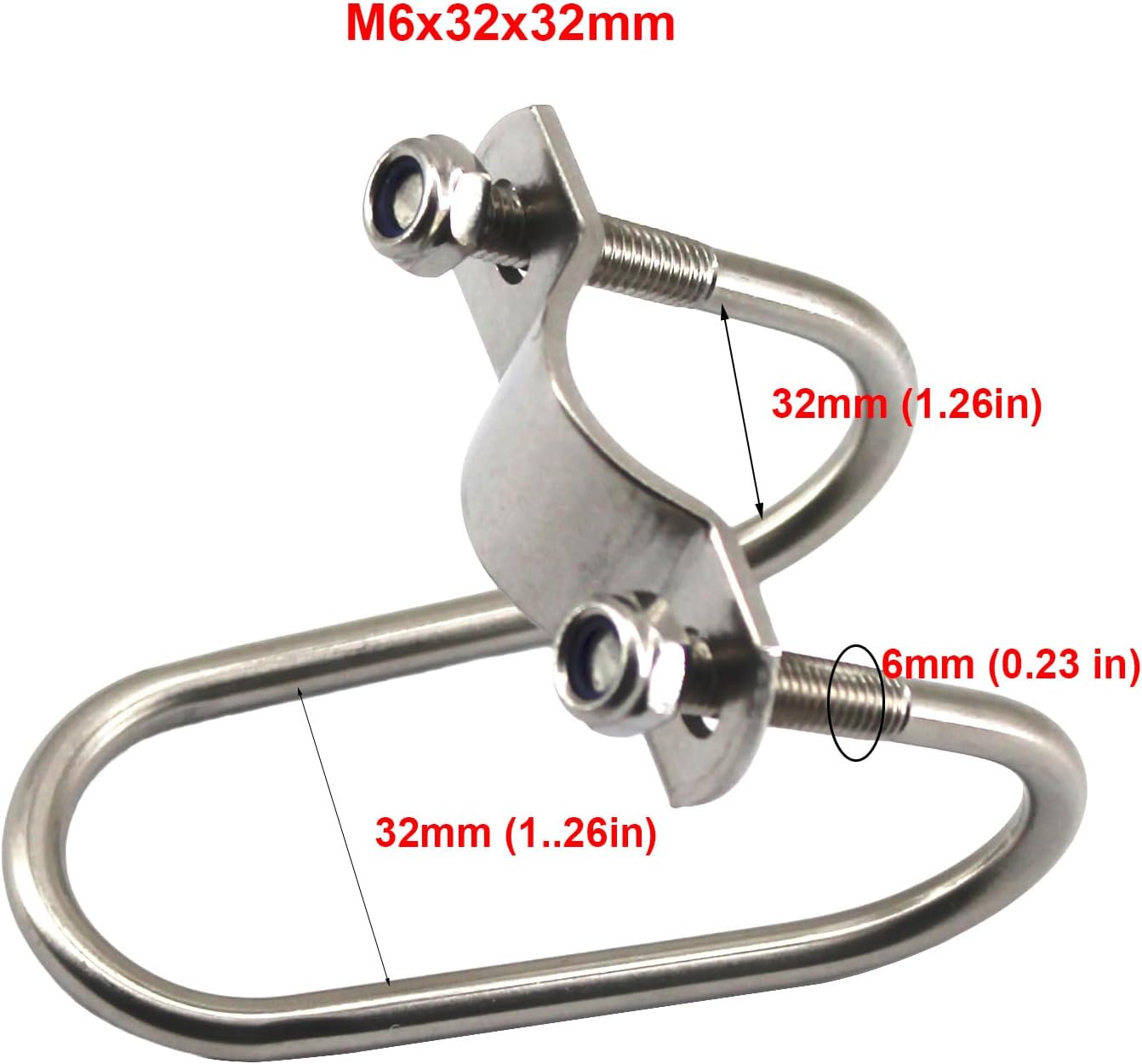Cross Pipe Clamp Stainless Steel U-Shaped Cross Tube Buckle 32mmx32mm (1.26in), Crossover Pipe Clip Cross Grid Pipe Connector Clamps for Greenhouse Farm Nursery Fence Scaffolding 6 Pack (M6)