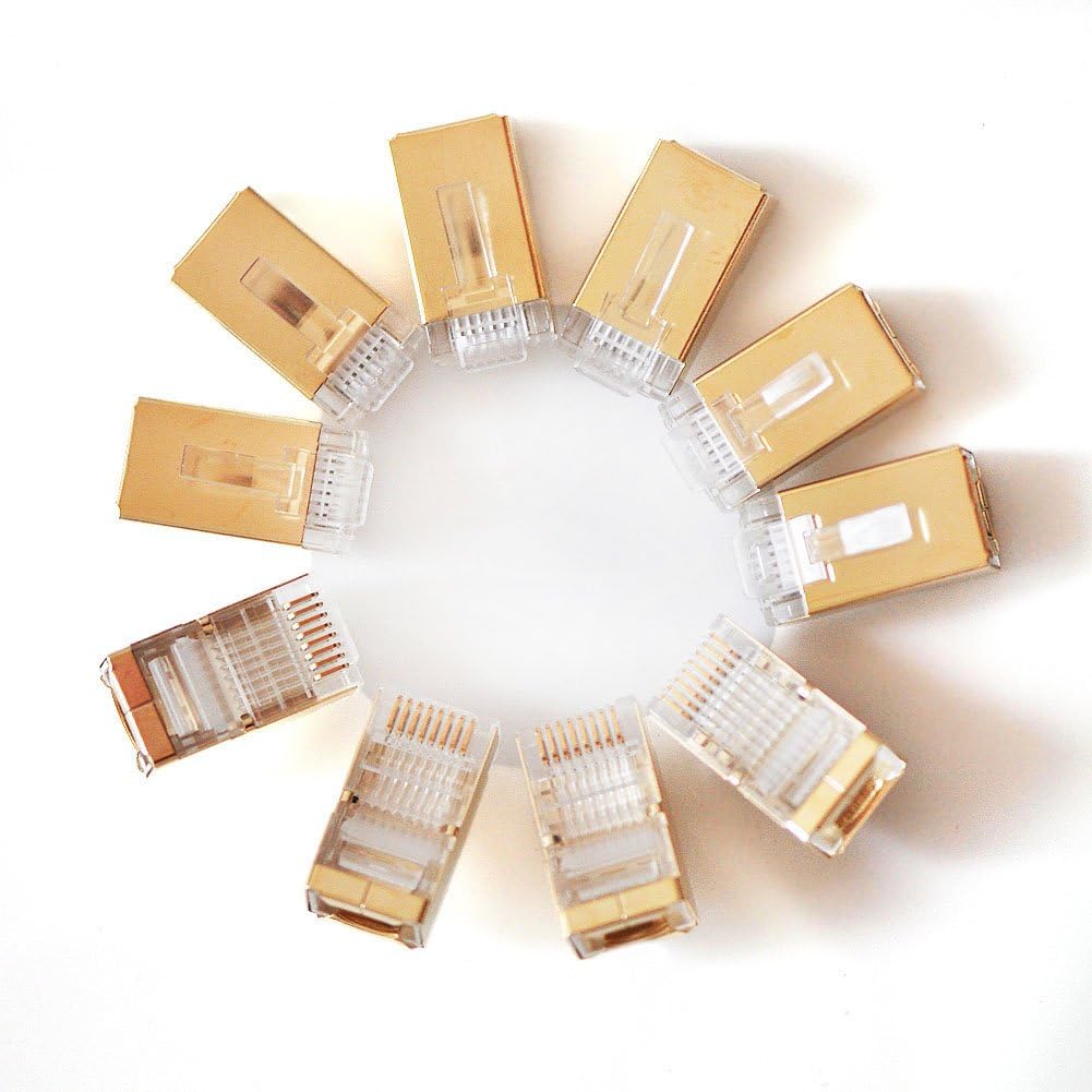 Vandesail Cat7 RJ45 High Speed Golden Shielded Connector - Gold (Pack of 10)