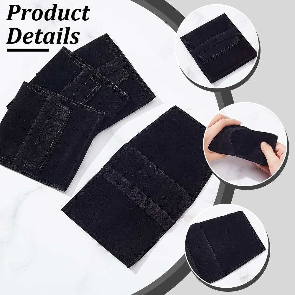NBEADS 24 Pcs Black Microfiber Jewelry Pouch, Pocket Cosmetic Bag Velvet Jewelry Flap Pouches Folding Envelope Bag for Earrings Bracelets Necklaces Packaging, 3.78×3.54x0.1 Inch