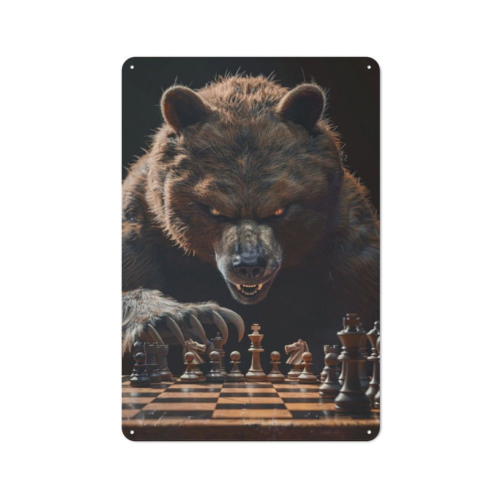 Grizzly Bear Chess Cottage Metal Wall Decor 30x20cm, Shed Metal Sign for Conservatory, Home Bar Or Utility Room