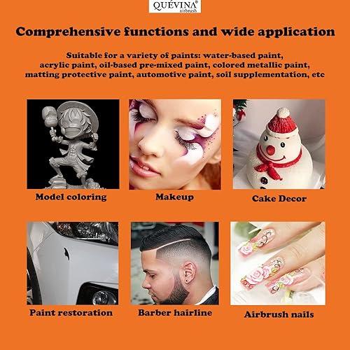 Miniatura 6 de Quevina - Pistola de aerógrafo de 0.016 in, boquilla de aerógrafo de doble acción, cepillo de aire de alimentación por gravedad grande con tazas,
