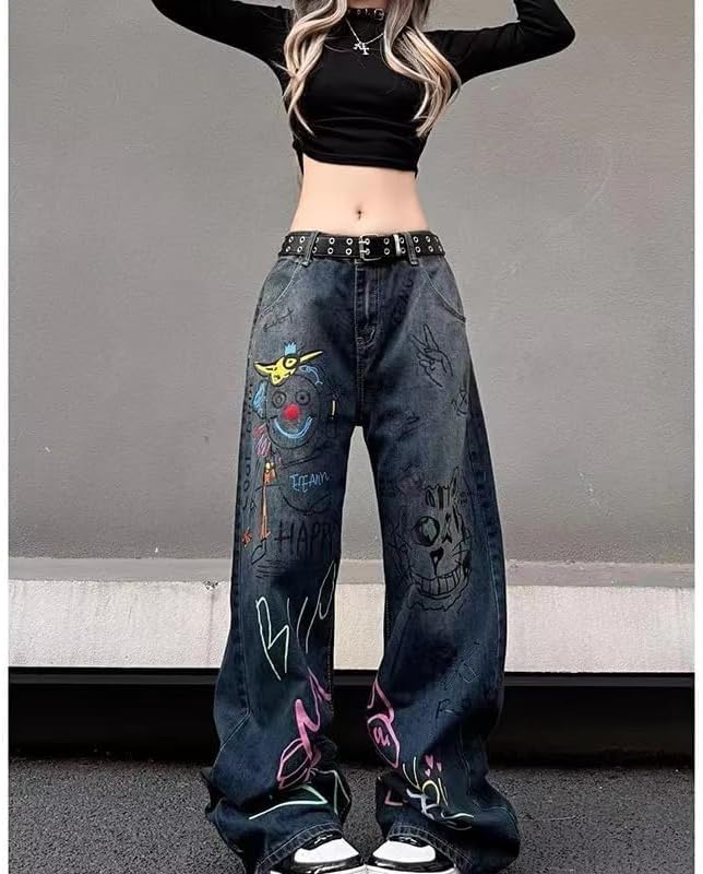 Unisex Graffiti Baggy Jeans Grunge Hiphop Streetwear Harajuku Y2k High Waist Denim Wide Trousers Aesthetic Pants Vintage - Image 7