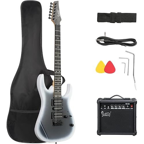 GLARRY 39" Full Size Electric Guitar Kit for Beginners, Starter Electric Guitar Set with 20W Amp & HSH Pickups, Model 170 (Black-White)
