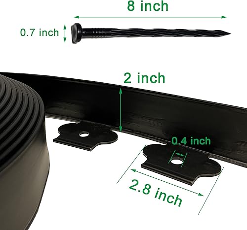 Miniatura 10 de Kit de bordes de paisaje negro de 20 pies para bordes de césped incluye 20 puntas, 2 pulgadas de alto borde de plástico para bordes de jardín para