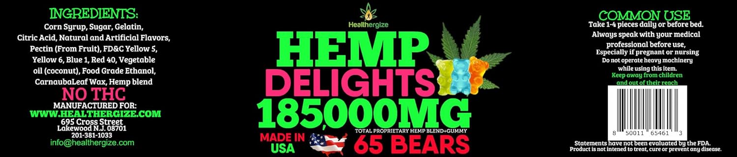 Hemp Gummies Bears for Relax-Hemp Gummy Bears Candy, Fresh Fruity Edibles, Made in USA-65 Fresh Bears