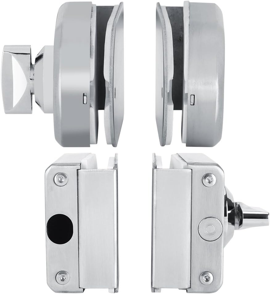 Glass Door Lock 10~12mm Stainless Steel Anti-theft Security Lock Knob Open/Close Single Lock for Home Hotel Office Bathroom Use