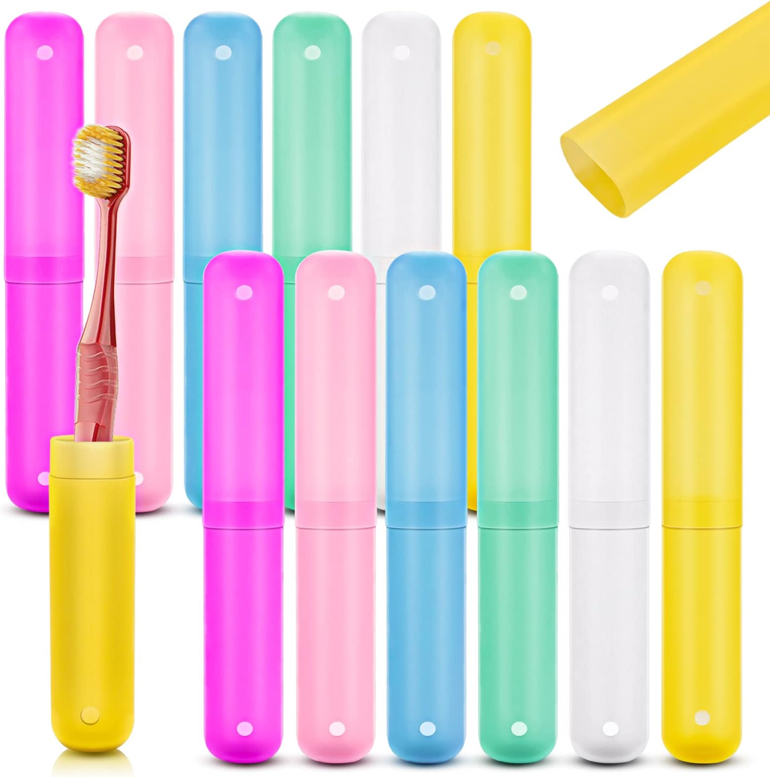 ISusser Pack of 12 Plastic Toothbrush Case, 6 Color Portable Dust-Proof Toothbrushes Holder for Inside and Outside