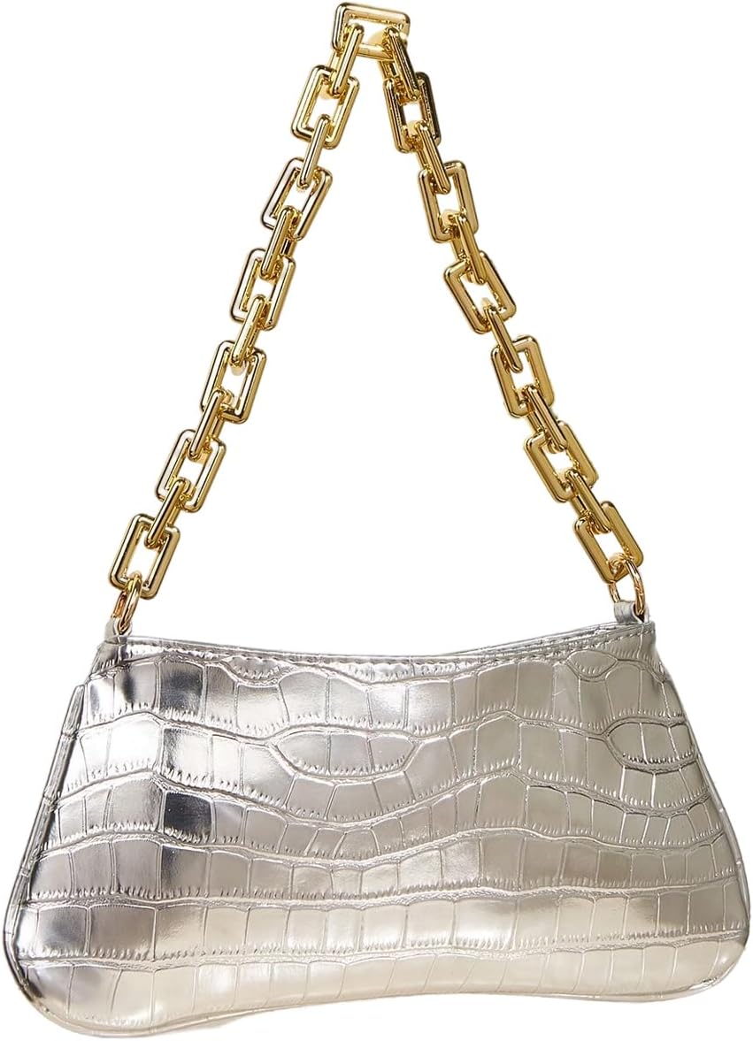 GORGLITTER Women's Gold Metallic Shoulder Bag Evening Party Mini Clutch Purse Chain Zipper Closure Wedding Handbag