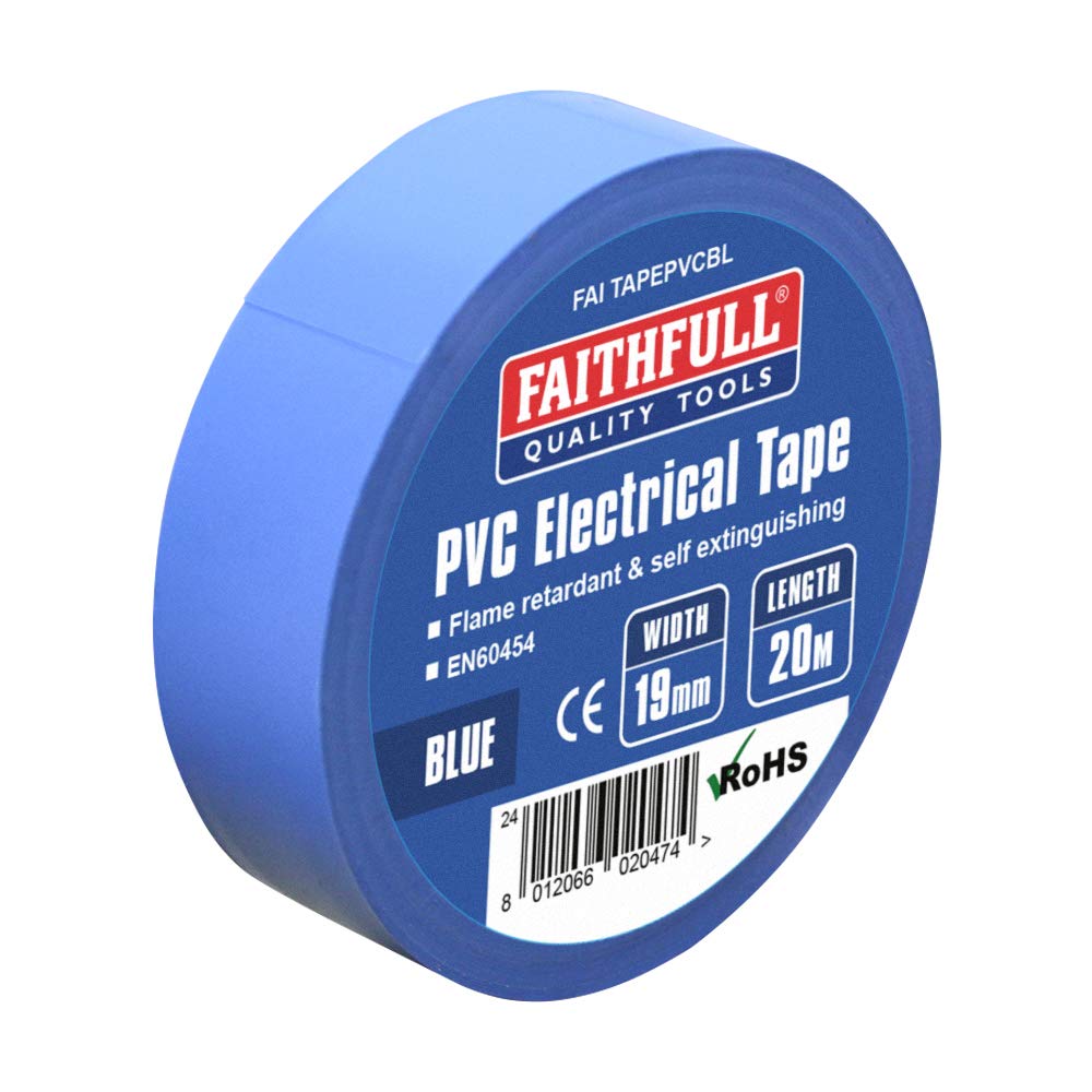 Faithfull FAITAPEPVCBL Blue PVC Electrical Tape 19 mm x 20 m
