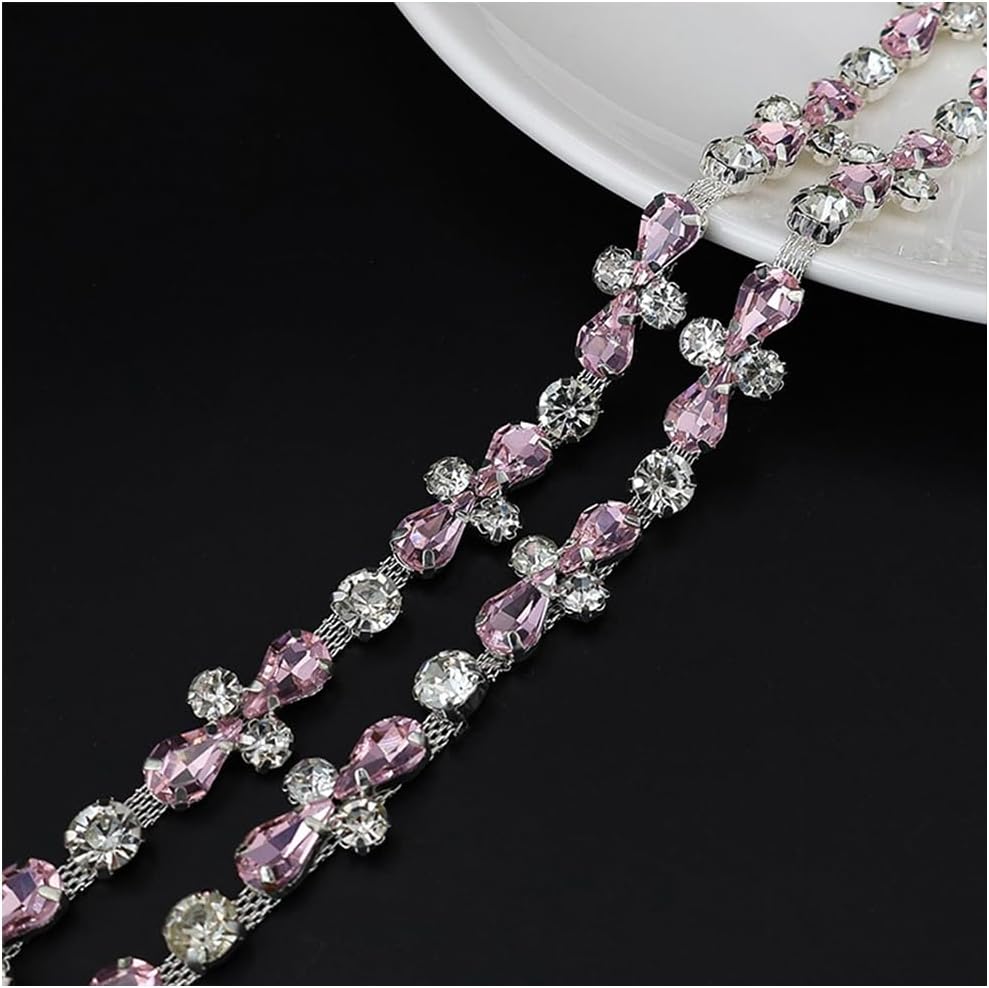 1 Yard Colourful Flower Rhinestone Trim, Crystal Rhinestone Chain Applique, Ideal for DIY Decoration and Wedding Clothing Embellishments