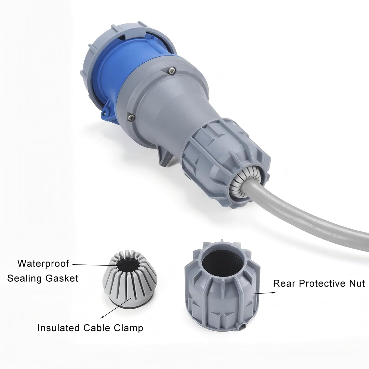 1Set 63A 4Pin Male+Famale Flush-Mounted Receptacle Connector(Compatible with 60amp),Industrial Waterproof Concealed Socket,IP67 Aviation 3phase Plug&Socket,IEC60309 3P+E 6H