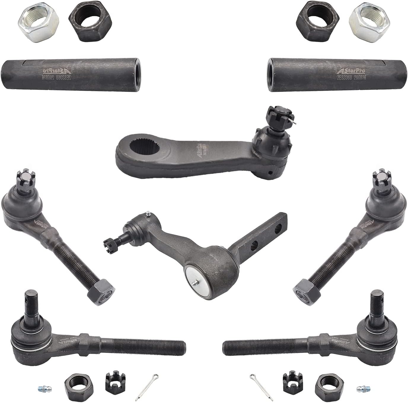 ASTARPRO 4WD 8pcs Front Inner and Outer Tie Rod Ends + Adjustment Sleeves + Pitman & Idler Arm w/2.5" Bolt Pattern Compatible with Ford Expedition F-150 F-250 1997-2003