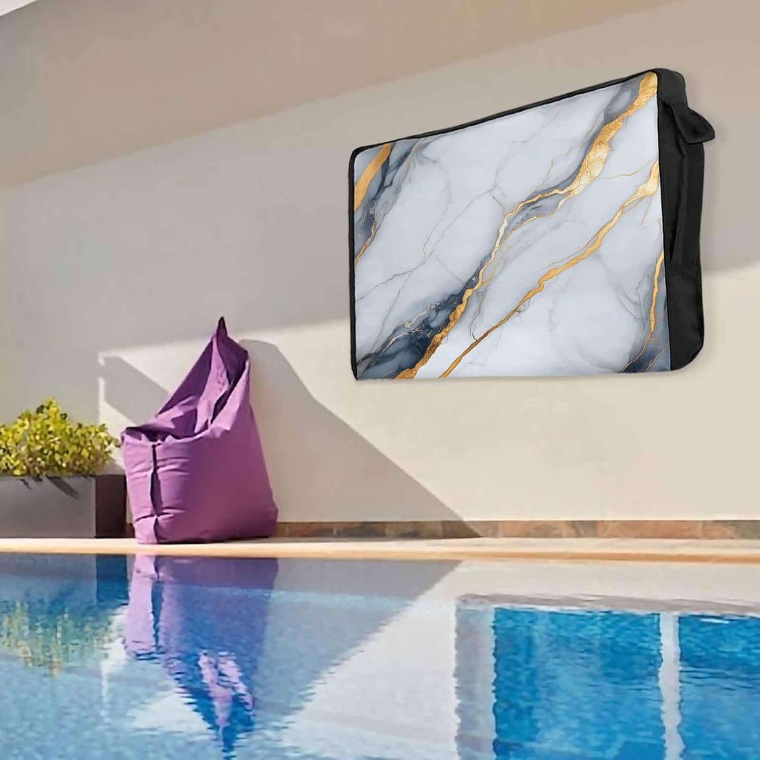 Outdoor TV Cover 65 Inch Abstract Marble TV Enclosure Marble Pink TV Covers for Outside TV Display Screen Protector with Remote Control Pocket Home Decor