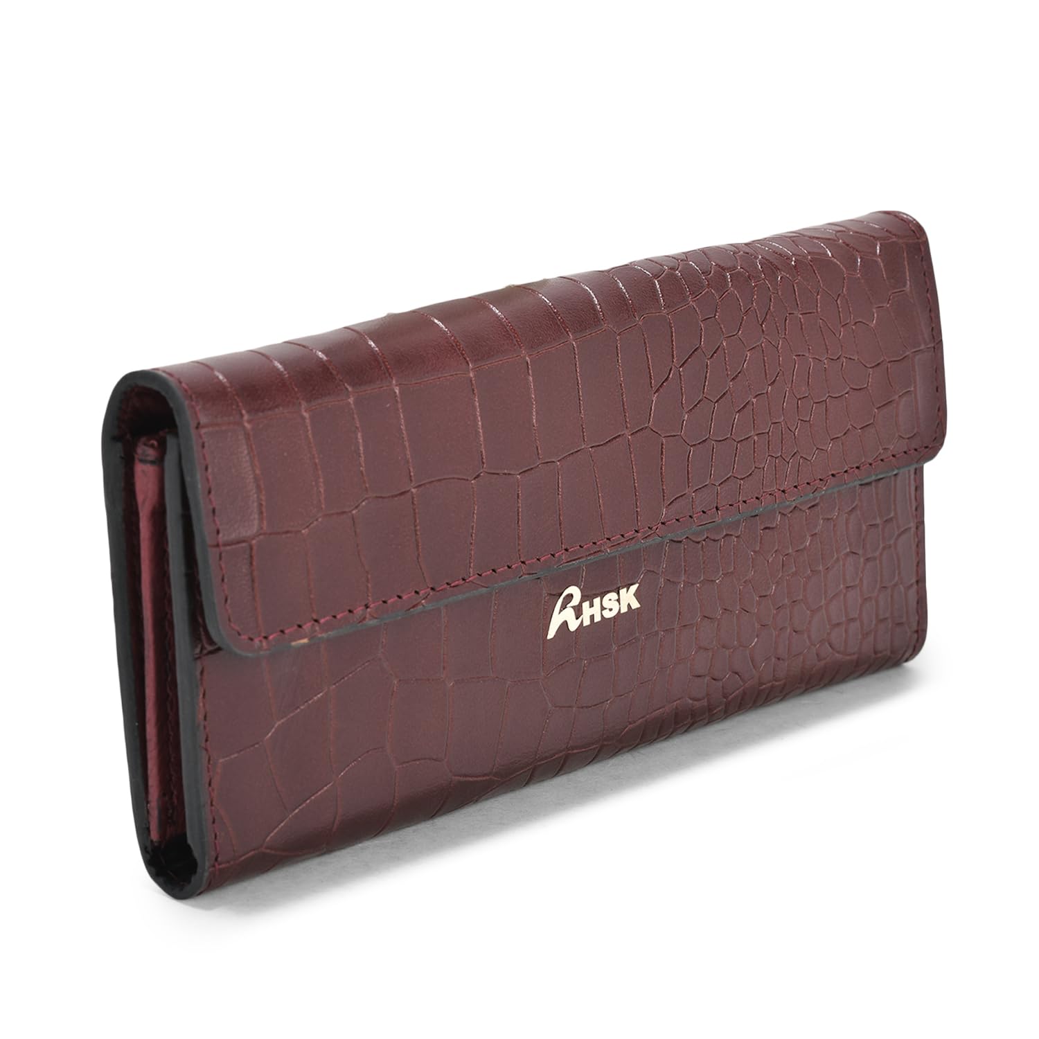 Hardley Croc Leather Wallet for Women – 100%-Genuine Leather | Luxury Clutch Purse with Zip, Card Slots & Snap Closure (Cherry)-image-44