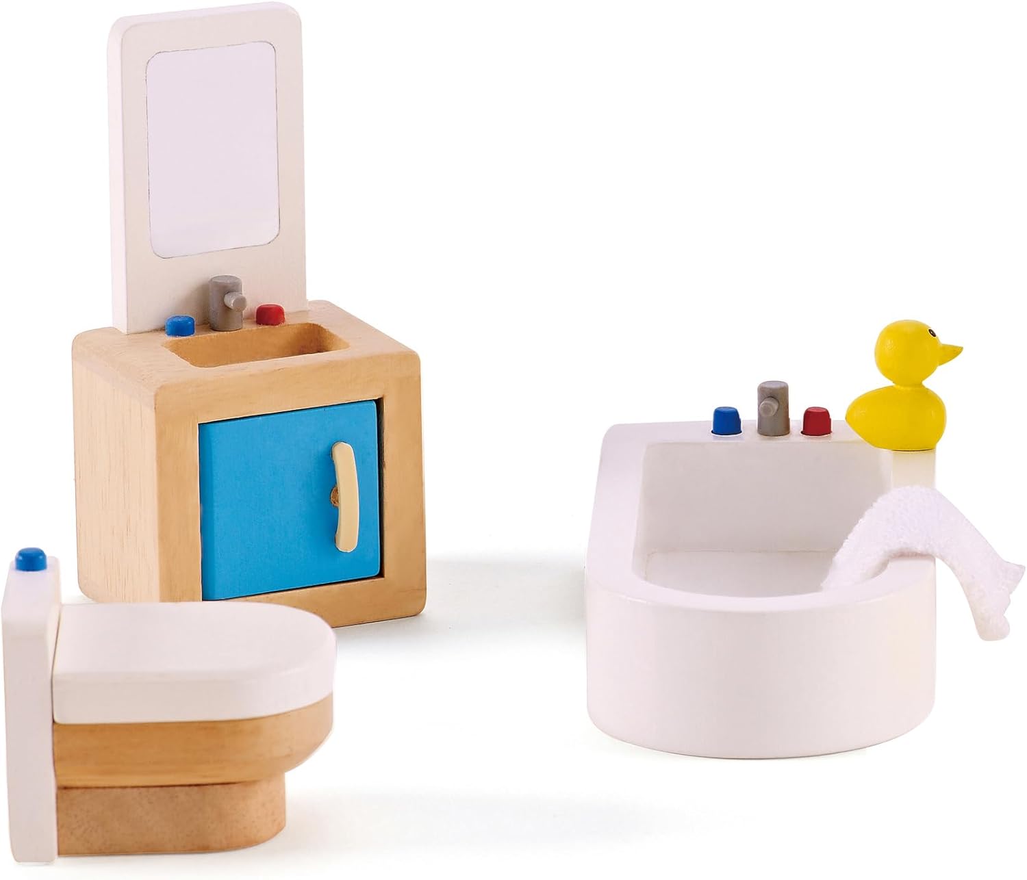 Hape Wooden Doll House Furniture Family Bathroom Set| Pretend Playset for Kid’s Wooden Dollhouse