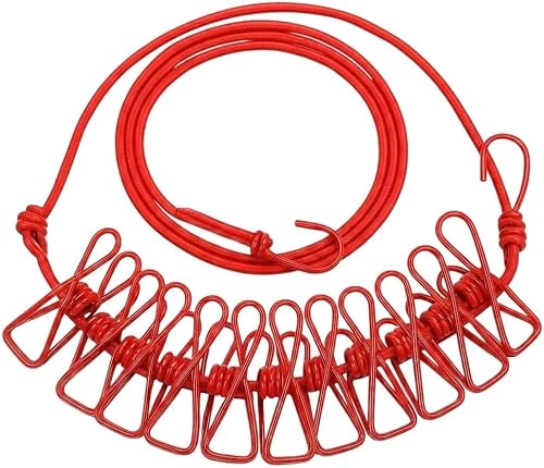 Tactical Travel Clothesline With 12 Integrated Clips — Red