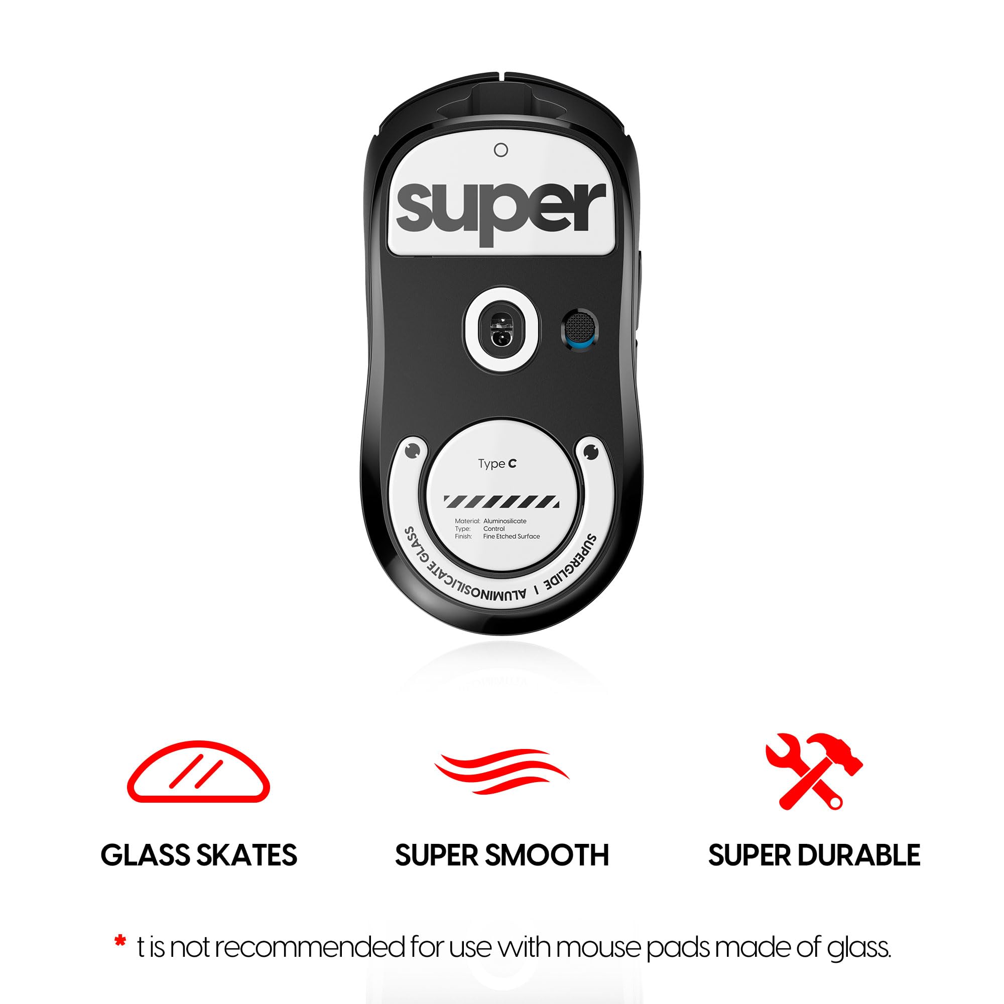 Superglide2 - Piedini per mouse con superficie controllabile, veloci e lisci, realizzati con vetro ultra resistente, suola liscia e resistente per Logitech G Pro X Superlight [bianco]