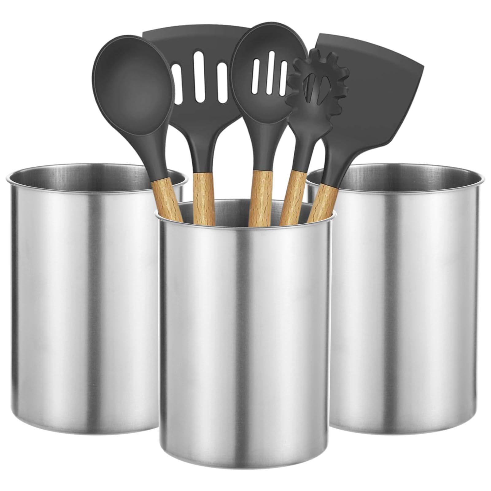 Lot de 3 porte-ustensiles de cuisine en acier inoxydable, 14 x 18,5 cm, organiseur de comptoir de cuisine, passe au lave-vaisselle, grande capacité pour café, restaurant, boulangerie