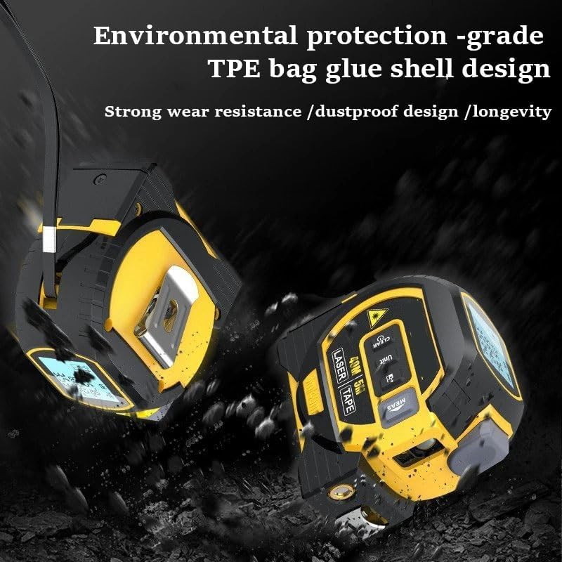 Cinta métrica láser infrarroja 3 en 1, regla todopoderosa, regla todopoderosa, cinta métrica digital con láser, telémetro láser con pantalla LED, herramienta de medición láser(Yellow)