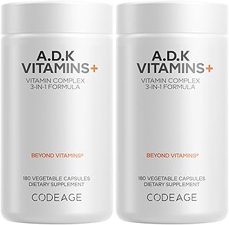 Codeage ADK Vitamins Supplement - Essential Vitamin A, D3 5000 IU, K1 & K2 (MK4 & MK7) - 6-Month Supply - 1 Capsule per Serving, Non-GMO, Gluten-Free - 2-Pack