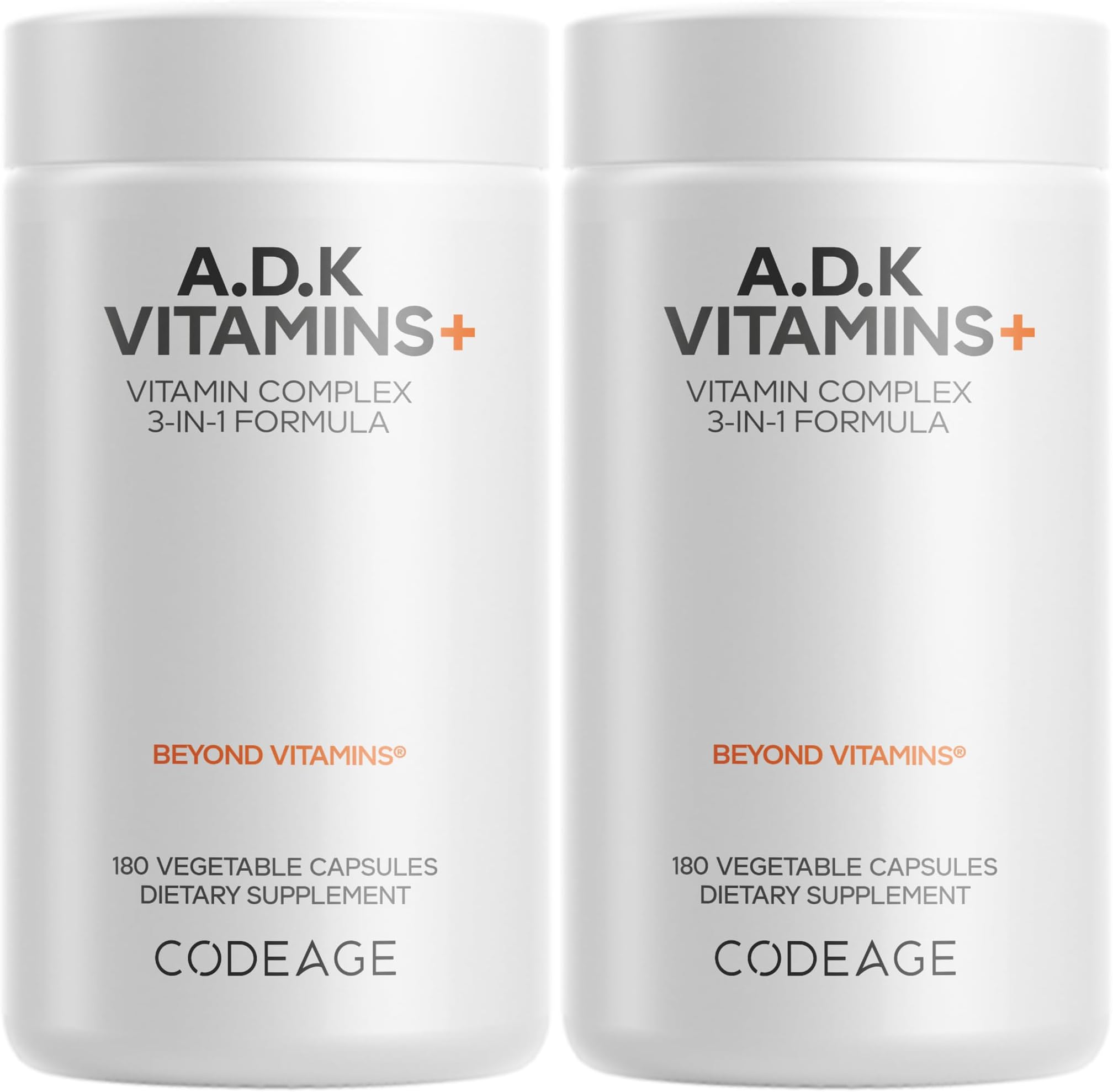 ADK Vitamins Supplement - Essential Vitamin A, D3 5000 IU, K1 & K2 (MK4 & MK7) - 6-Month Supply - 1 Capsule per Serving, Non-GMO, Gluten-Free - 2-Pack
