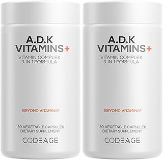 Codeage ADK Vitamins Supplement - Essential Vitamin A, D3 5000 IU, K1 & K2 (MK4 & MK7) - 6-Month Supply - 1 Capsule per Serving, Non-GMO, Gluten-Free - 2-Pack