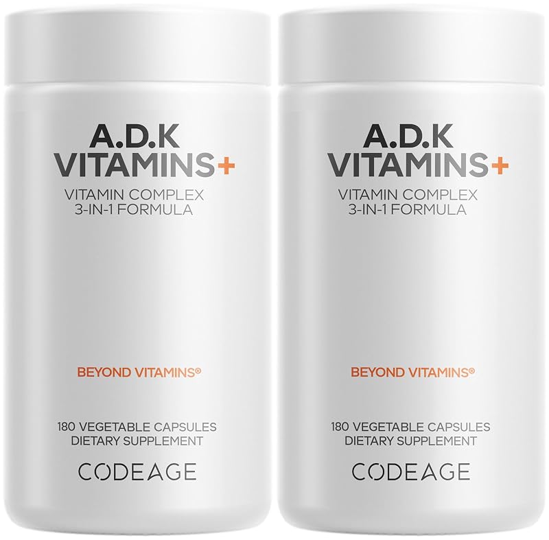Codeage Multivitamínico de Vitaminas A, D3, K1 e K2 (MK-4 e MK-7) — 900 mcg, 125 mcg (5000 UI), 1000 mcg — 360 cápsulas
