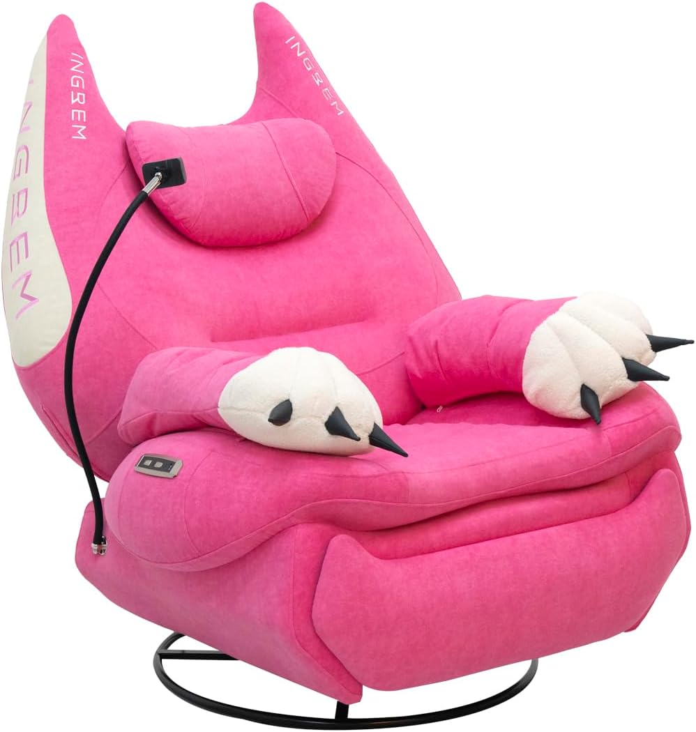 INGREM Smart Recliner with Adjustable Settings, Voice-Activated Home Theater Gaming Seat Rocker, Electric Lounge Chair Featuring USB Port ,Phone Holder and Cat Claw Armrest (Rose Pink)