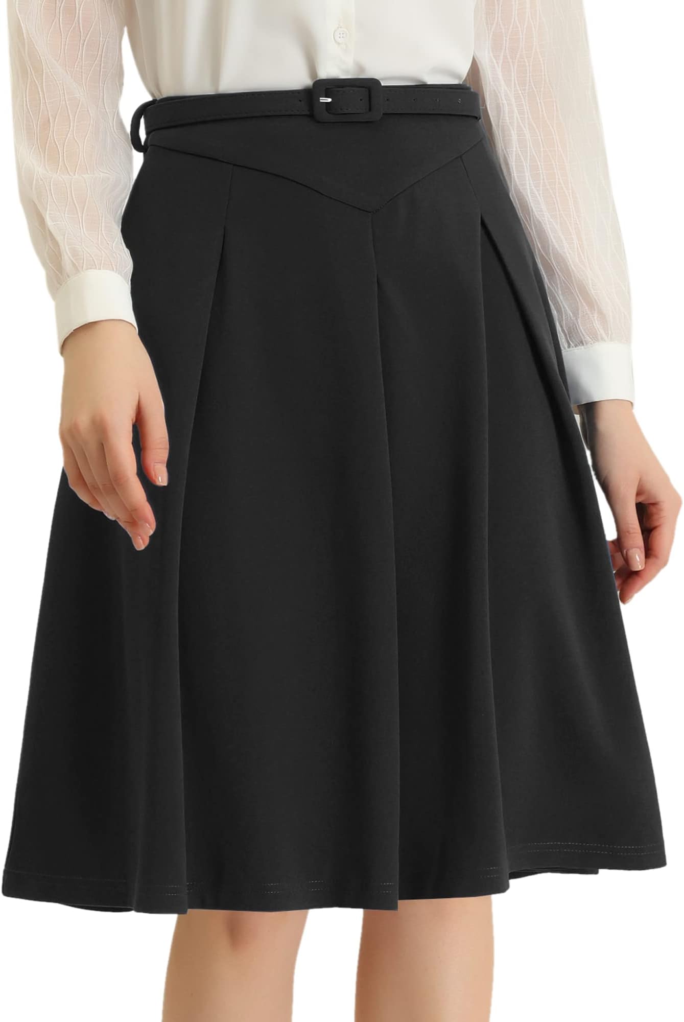 Allegra KWomen's Skirts, A-Line Casual Belted Waist Pleated Skater Short Skirt for Women