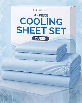 Cooling Sheets Set Queen Size - 4 Piece Summer Bed Sheets for Hot Sleepers & Night Sweats - Ultra Soft & Silky Smooth, Cooling Bed Set - Breathable & Lightweight with Deep Pockets 8" to 16" - Sky Blue
