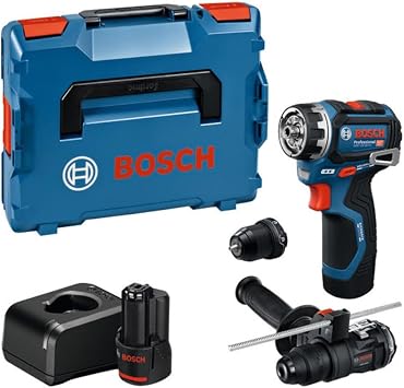 Bosch PRO 18V System GSR12V-32FC Cordless Drill with 2.0 Ah, GAL 12V-20, GFA 12-M, GFA 12-H, Additional Handle, Depth Stop, L-BOXX