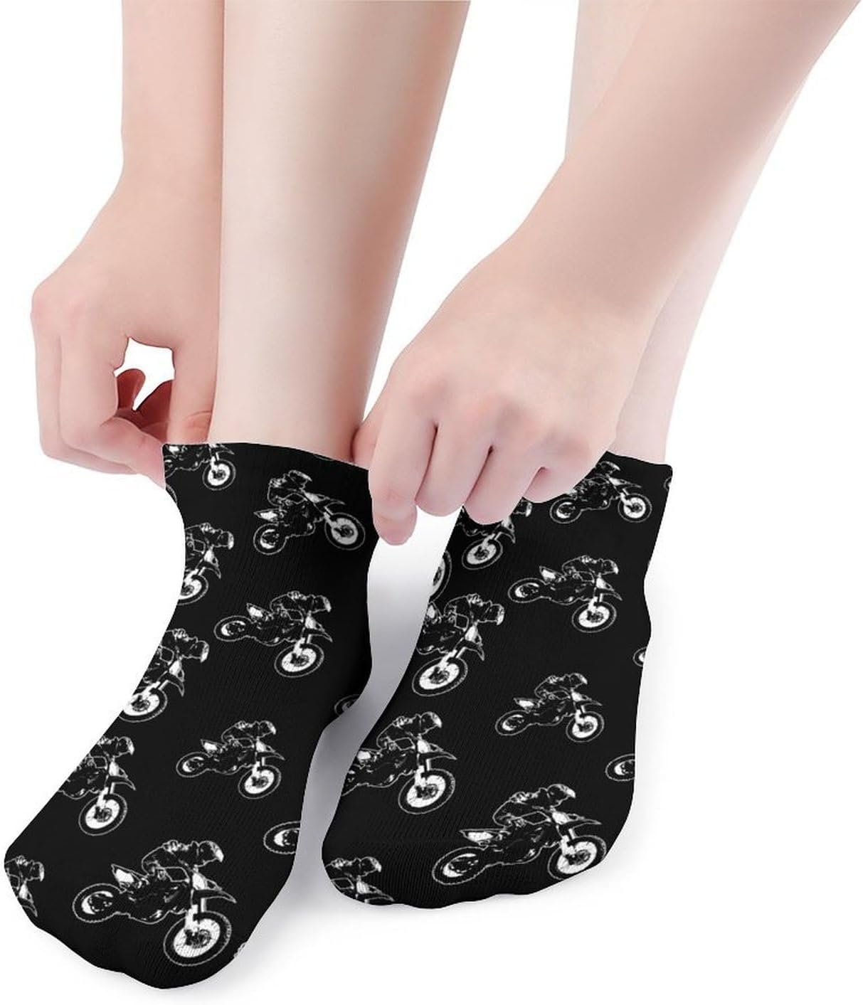 Dirt Bike Motocross Racing Rider No Show Ankle Socks Low Cut Non Slip Flat Boat Line 5 Pairs Set