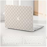 Compatible with MacBook Pro 13 inch Case M2 2024, 2023, 2022-2016 A2338 M1 A2251 A2289 A2159 A1989 A1708 A1706, Checkered Textured Cream Leather Hard Shell & Keyboard Cover, Beige Checkerboard